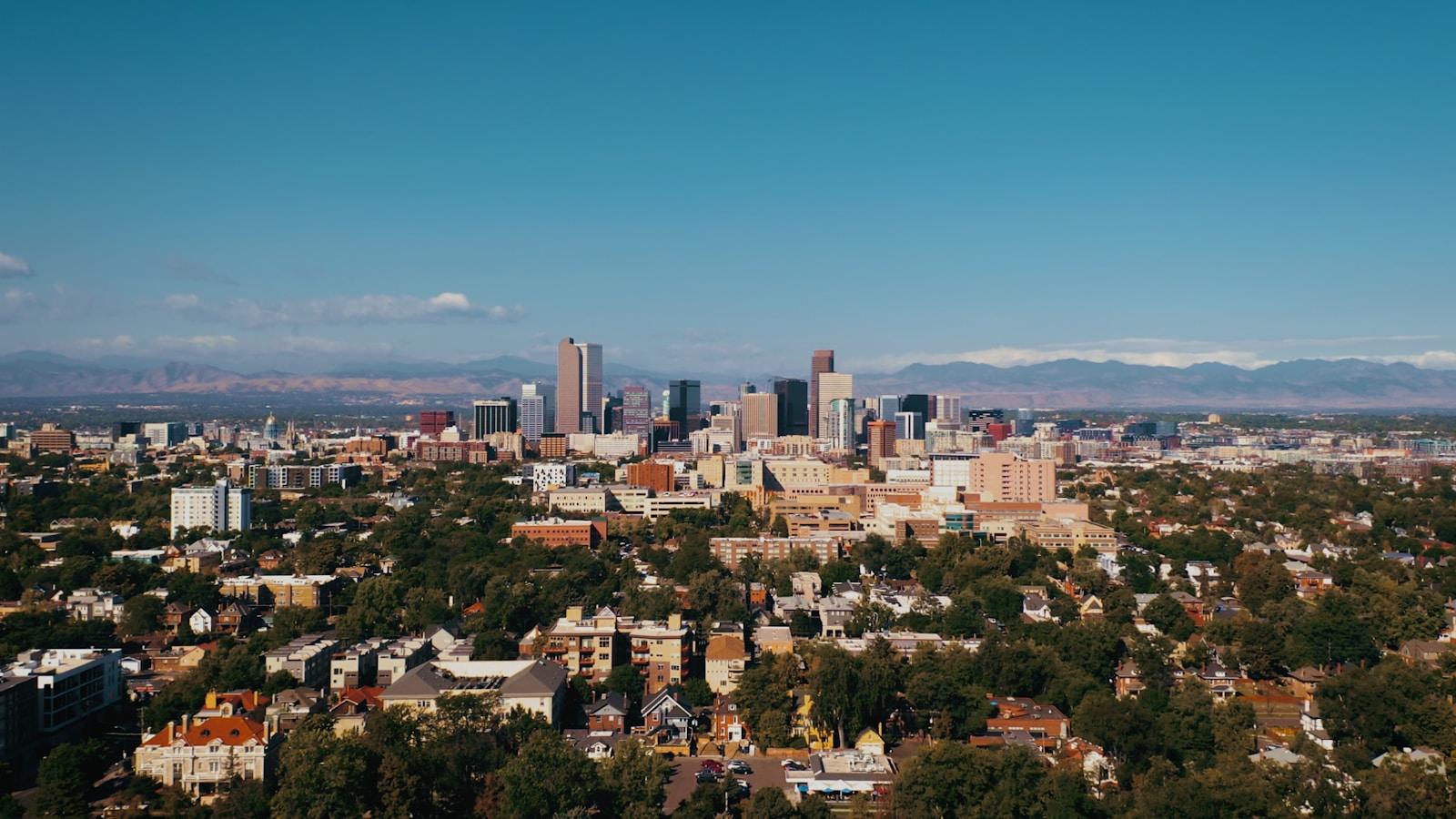 Denver skyline and mountains hero photo